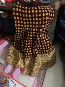 Exquisite Maroon Velvet Lehenga with Golden Embroi