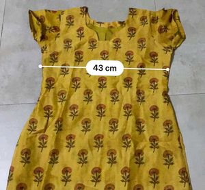 🧡Silk Mustard Yellow Block Print Cotton Kurti🌼