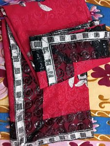Elegant Red Embellished Saree