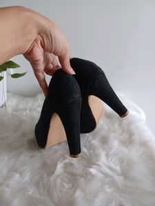 Black Glitter Platform Heels