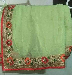 Pista Green Saree With Blouse