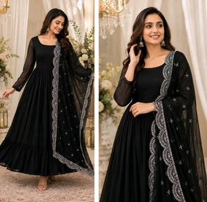 Elegant Black Anarkali Gown with Dupatta