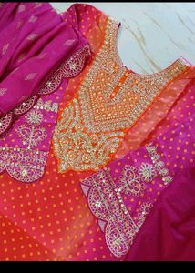 bust 46 Stunning Pink &amp; Orange Embroidered Kurta S