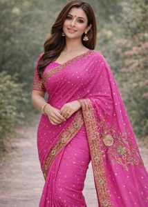 Pink Embellished Saree & Blouse