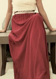 Flowy Red Pleated Maxi Skirt