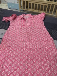 Pink Block Print Cotton Kurta