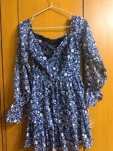 Blue Floral Ruffled Mini Dress