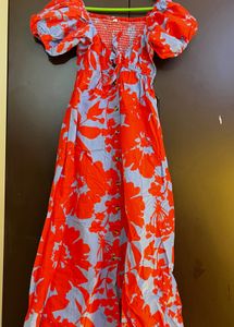 Vibrant Floral Puff Sleeve Midi Dress