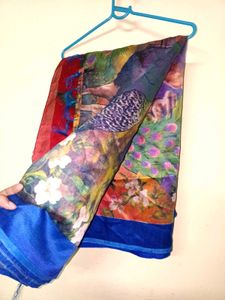 Vibrant Peacock Print Saree
