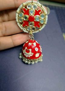 sale_Red Meenakari Jhumka Earrings