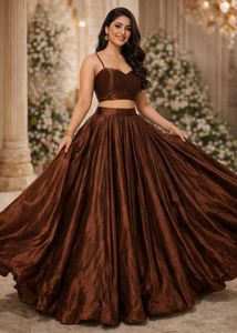 “Designer Brown Silk Lehenga Choli