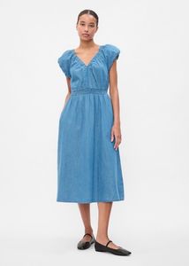 GAP Denim V-Neck Smocked Waist Midi Dress
