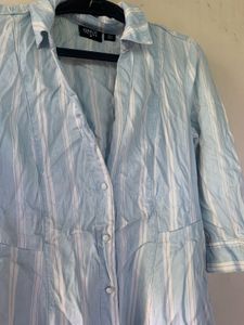 Light Blue Striped Button-Down Dress