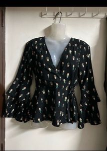 Cute Cactus Print Wrap Top