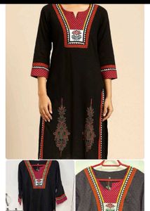 Elegant Black Kurta with Red & Yellow Embroidery