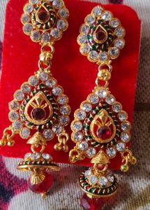 combo 2 Exquisite Jhumka Earrings with Red Stones