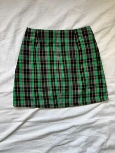 Green Plaid Mini Skirt with Zipper