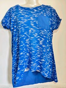 Blue Abstract Print Tunic Top Size M-L 36"-38"