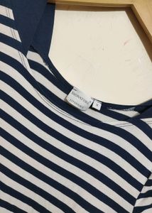 Navy Blue &amp; White Lining Dress For Girl Or Woman
