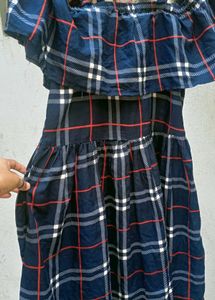 Black &amp; White Plaid Off-Shoulder dress