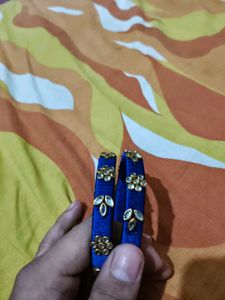 Royal Blue Silk Bangles with Embellishments