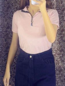 XS to S Chic Pink Mock Neck Zip Top