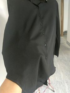 H&amp;M Black Beaded Stone Collared Shirt