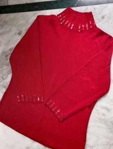 Sparkly Red Turtleneck Top