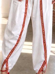 ✨ Trendy White Dhoti Salwar with Red-Golden Lace |