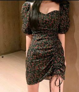 Floral Puff Sleeve Ruched Mini Dress