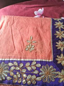 Beautiful Peach Saree with Embellished Border