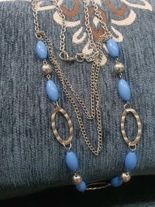 multi layer silver chain necklace with blue 💙 bea