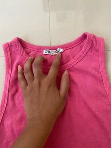Pink Ribbed Cropped Tank Top