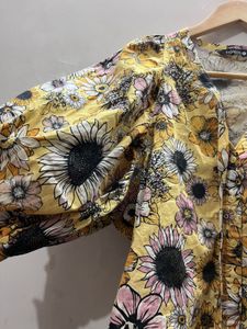 Yellow Floral Giant Puff Sleeve Top