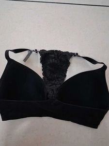 34D Lace Trimmed Black Bra