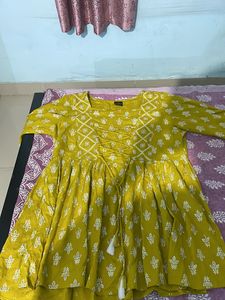 yellow floral kurti with brand new kurti and two polish