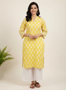 Yellow Printed Kurti buy 1get1