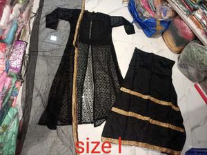 Elegant Black &amp; Gold Kurta skirt Set 3pc