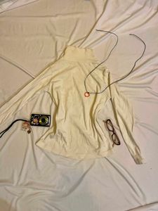 y2k Cream Ribbed Turtleneck Top