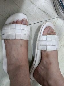 White Woven Slide Sandals