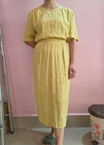 Yellow Linen Blend Midi Dress