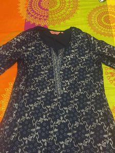 Elegant Black & Gold Floral Print Kurti