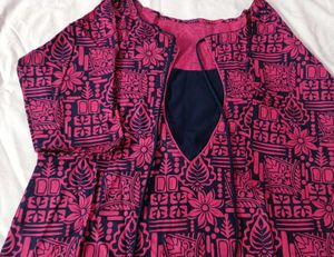 Pink &amp; Navy Printed Kurta