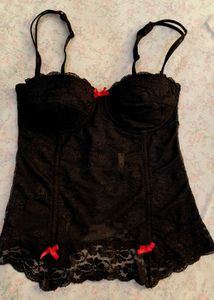 Black Lace Babydoll with Red Bows