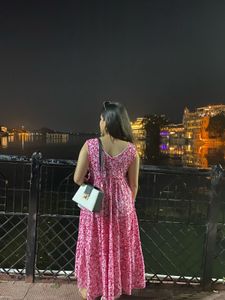 Pink Floral Midi Dress