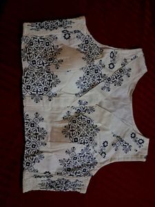 White & Blue Printed Blouse
