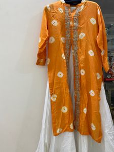 Vibrant Orange Tie-Dye Kurti Set