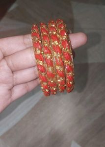 ❤️Red & Gold 💛Beaded Bangles Set✨
