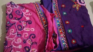 Pink &amp; Purple Embroidered Saree