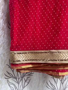 Stunning Red Georgette Saree with Golden Border &amp;